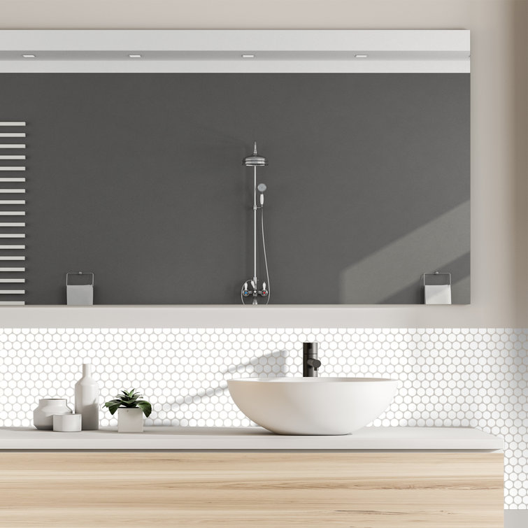 White 12.68" x 11.02" Recycled Glass Penny Mosaic Tile