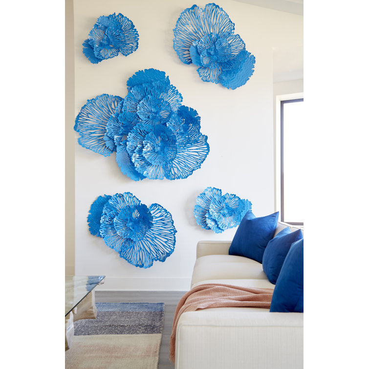 Large Blue Metal Flower Wall Art Decor