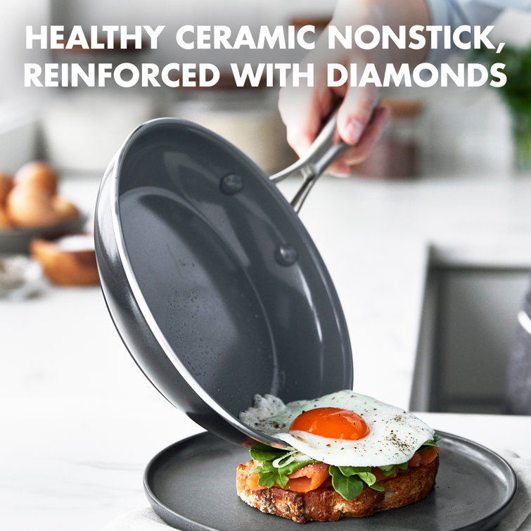 Gray Aluminum Ceramic Nonstick 10" Frying Pan with Stainless Steel Handle