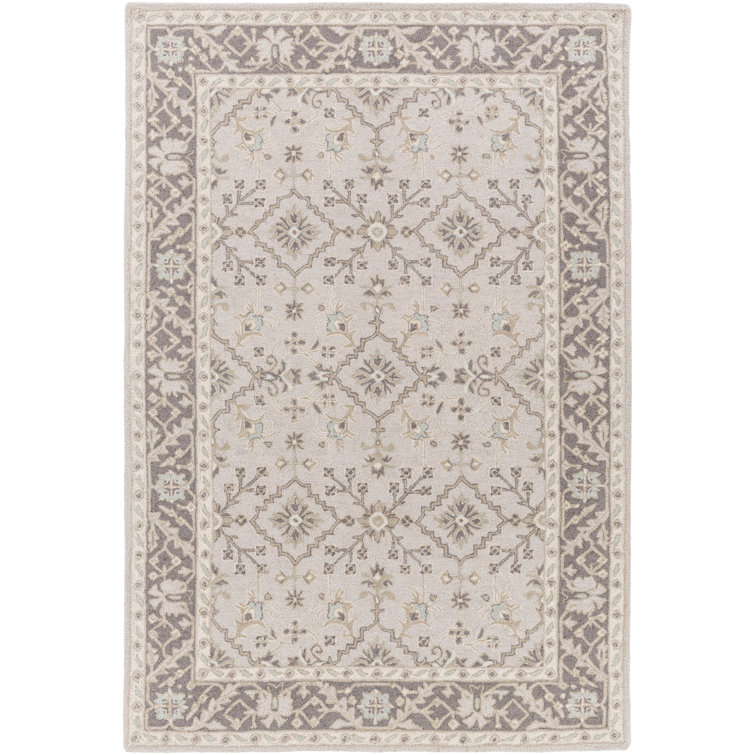 Gray Floral Motif Hand-Tufted Wool Area Rug 5' x 7'