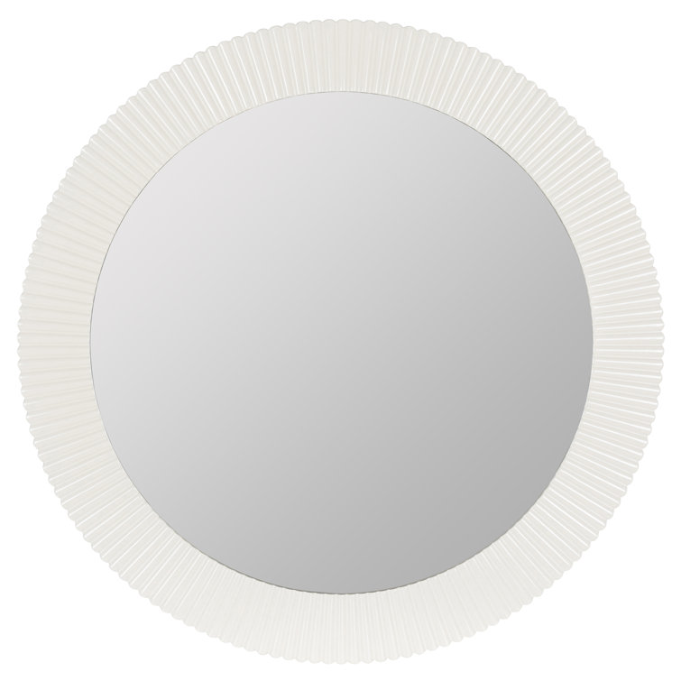 Novalee 36'' Chic White Round Scalloped Wall Mirror