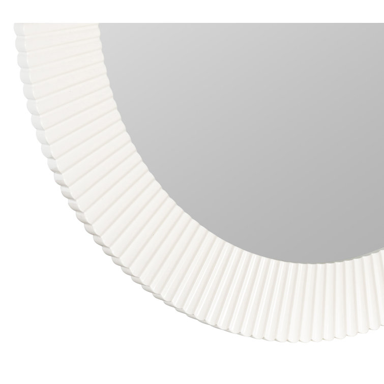 Novalee 36'' Chic White Round Scalloped Wall Mirror