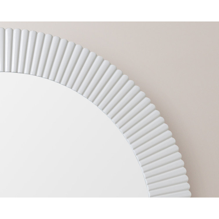 Novalee 36'' Chic White Round Scalloped Wall Mirror