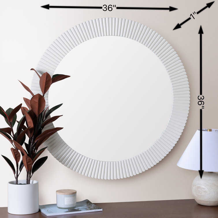 Novalee 36'' Chic White Round Scalloped Wall Mirror