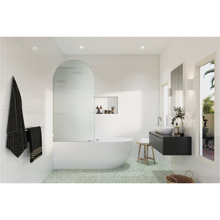 Maven 34" x 66.75" Frameless Arched Fluted Glass Bath Panel