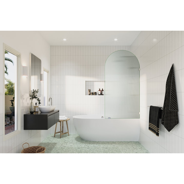 Maven 34" x 66.75" Frameless Arched Fluted Glass Bath Panel