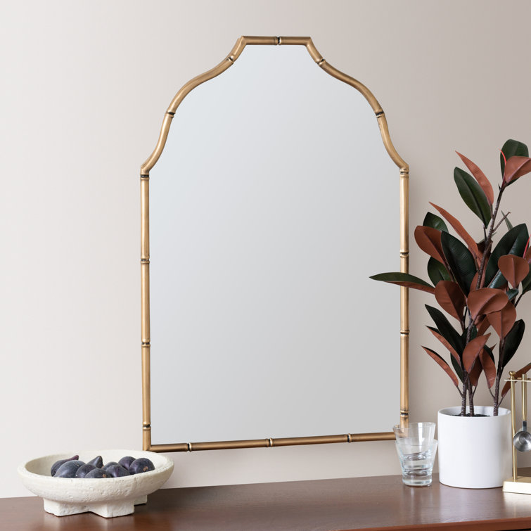 Elegant Gold Metal Framed Arch Vanity Wall Mirror