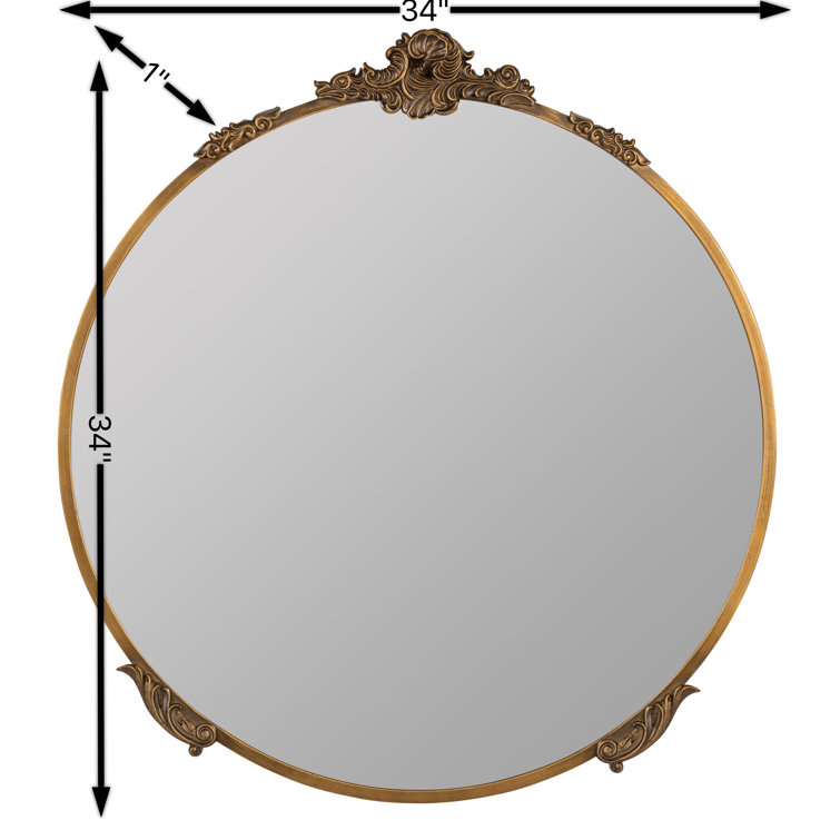 Adeline Antique Gold Round Metal Framed Accent Mirror