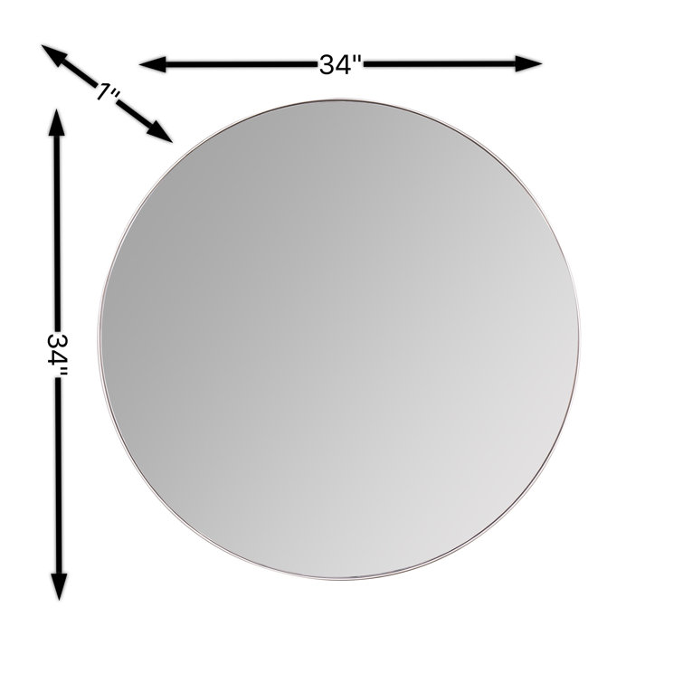 Franco 34" Classic Round Wall Mirror in Glossy Silver