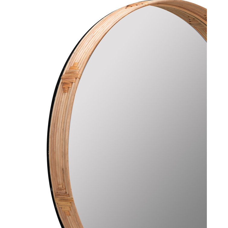 Adaline 35" Natural Round Wood and Rattan Wall Mirror