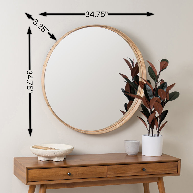 Adaline 35" Natural Round Wood and Rattan Wall Mirror