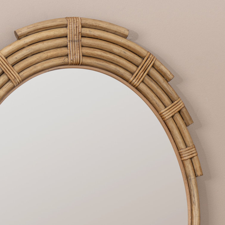 Bohemian Oval Rattan-Wood Wall Mirror