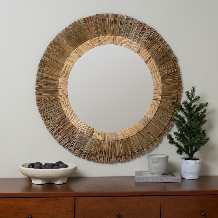 Addison 35'' Round Coastal-Inspired Seagrass Dresser Mirror