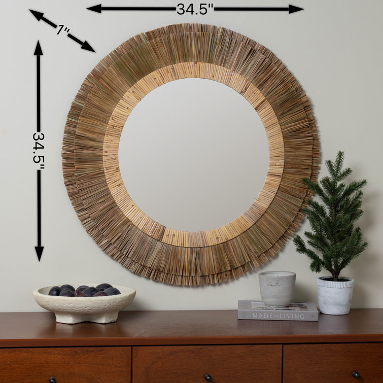 Addison 35'' Round Coastal-Inspired Seagrass Dresser Mirror