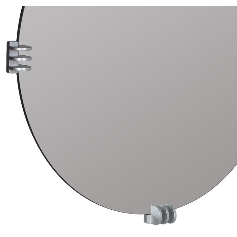 Aubrey Transitional Round Frameless Wall Mirror with Silver Brackets