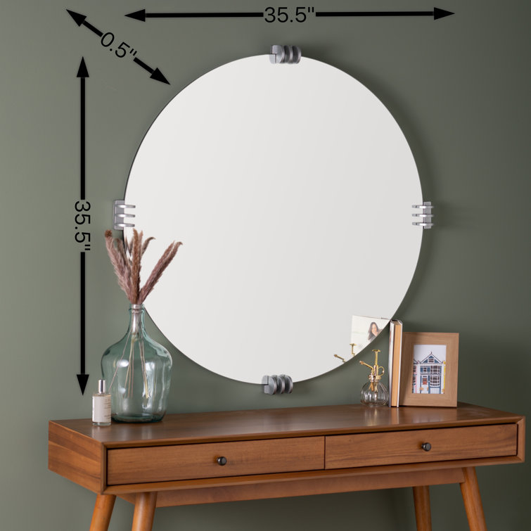 Aubrey Transitional Round Frameless Wall Mirror with Silver Brackets