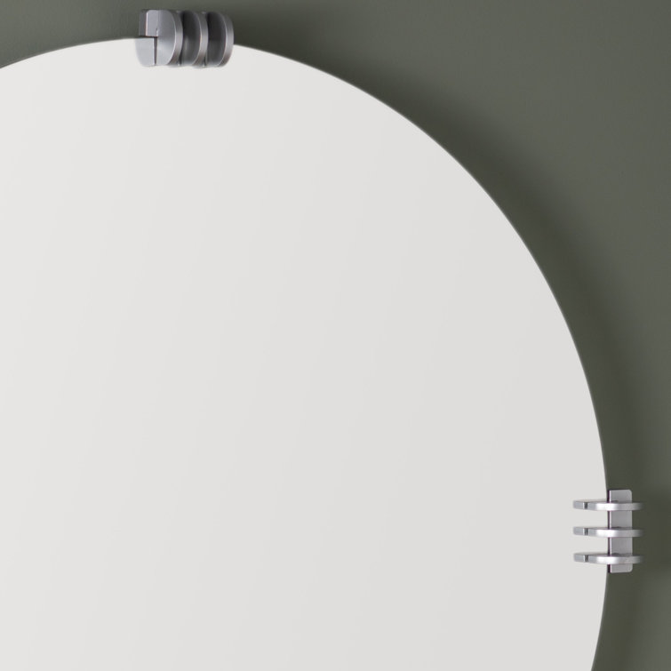 Aubrey Transitional Round Frameless Wall Mirror with Silver Brackets