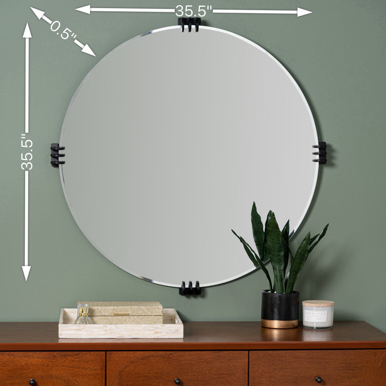 Aubrey Transitional Round Frameless Wall Mirror with Black Claw Brackets