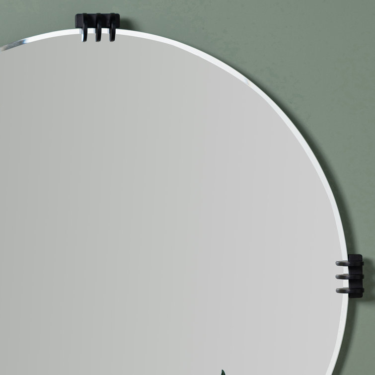 Aubrey Transitional Round Frameless Wall Mirror with Black Claw Brackets