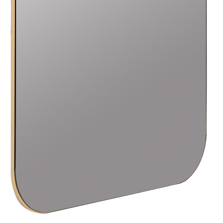 Modern Farmhouse Blonde Wood Rectangular Wall Mirror with Gold Leather Strap