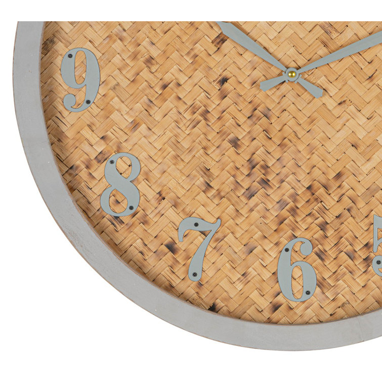 Gray and Natural Solid Wood Round Wall Clock with Glass Face
