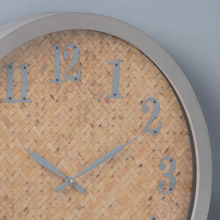 Gray and Natural Solid Wood Round Wall Clock with Glass Face