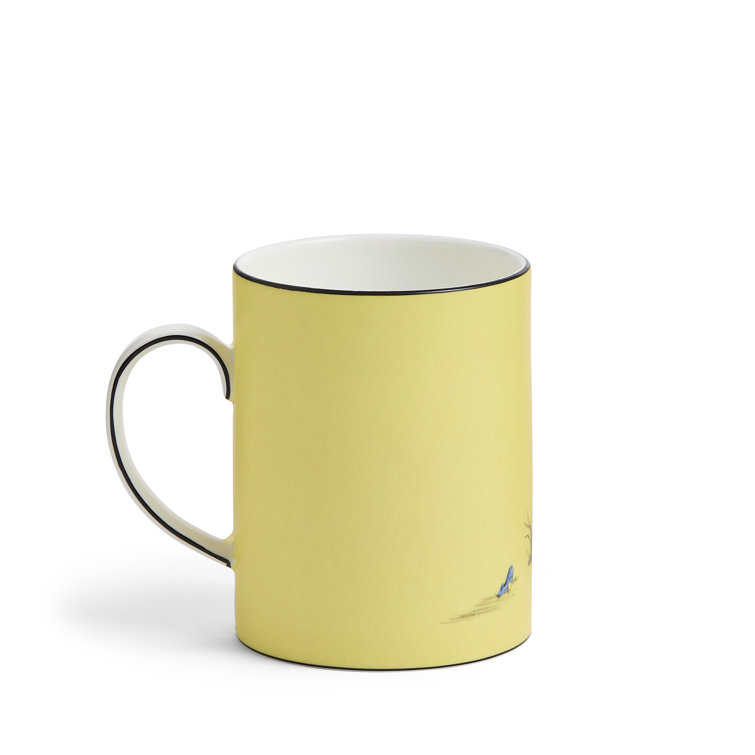 Yellow Ceramic Mug with Dancing Figures Design
