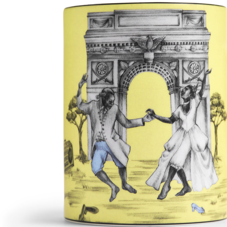 Yellow Ceramic Mug with Dancing Figures Design