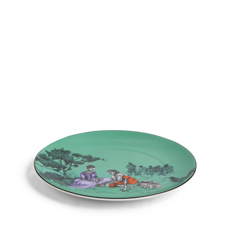 Sheila Bridges Green Porcelain Salad Plate with Harlem Toile Design