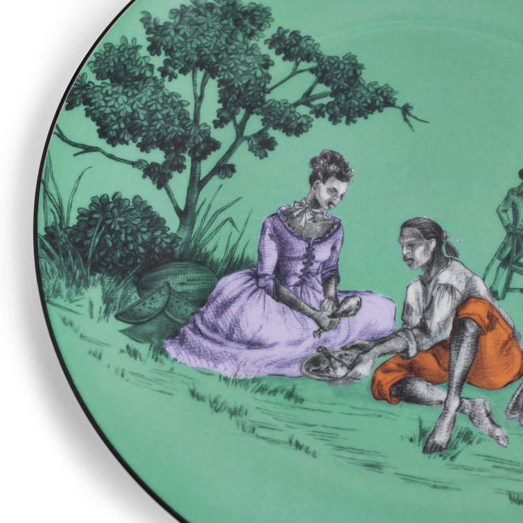 Sheila Bridges Green Porcelain Salad Plate with Harlem Toile Design