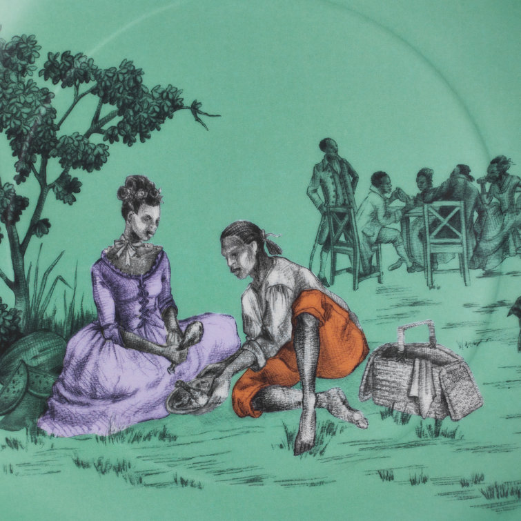 Sheila Bridges Green Porcelain Salad Plate with Harlem Toile Design