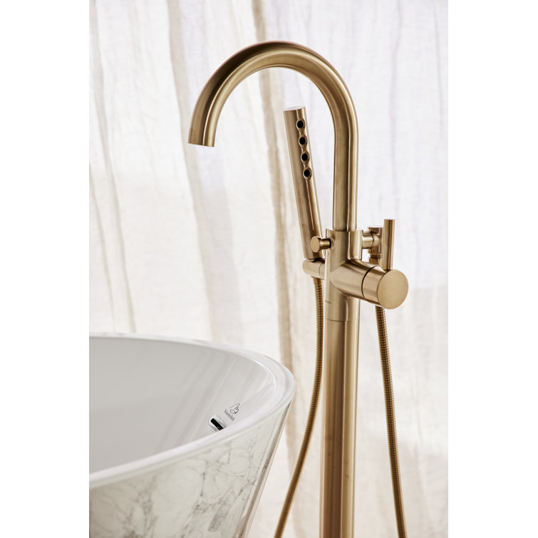 Chrome Single-Handle Freestanding Tub Filler with Handshower
