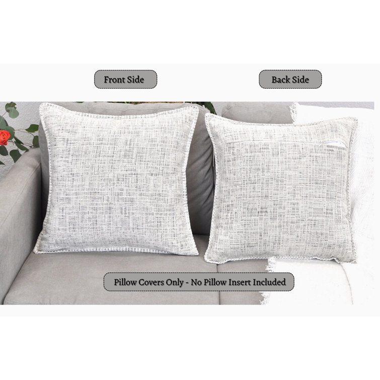 Cream White Chenille Square Throw Pillow Covers with Piped Edges, Set of 2