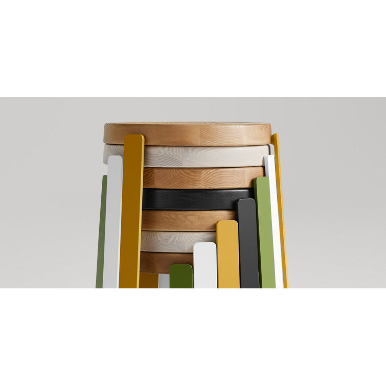 Golden Ash and Green Metal Wood Accent Stool