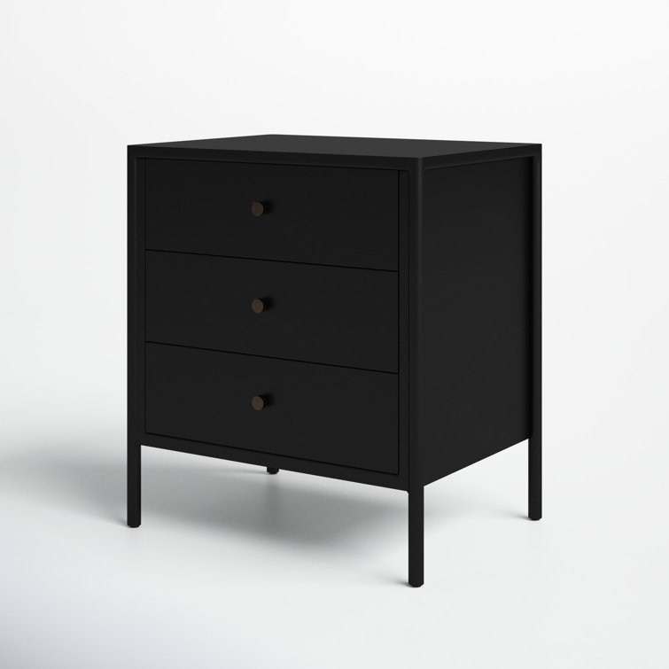 Sleek Modern Black Iron 3-Drawer Chest with Cylindrical Legs