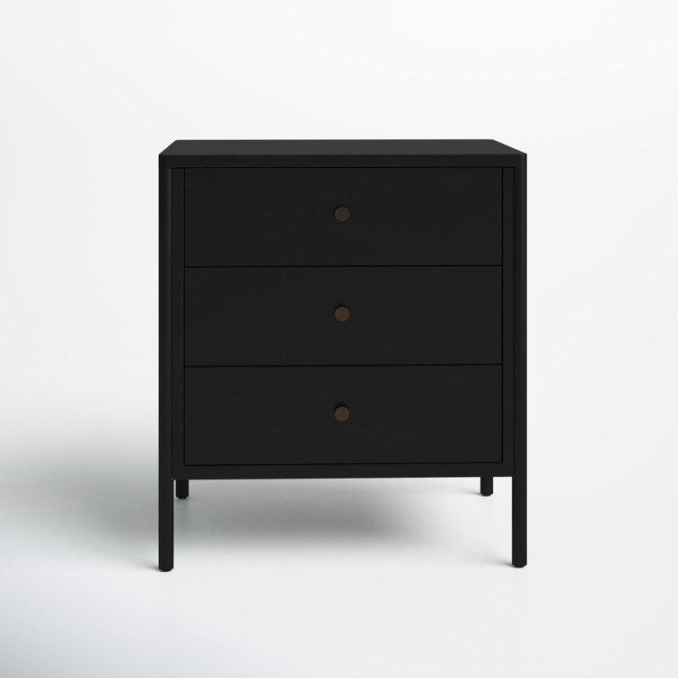 Sleek Modern Black Iron 3-Drawer Chest with Cylindrical Legs