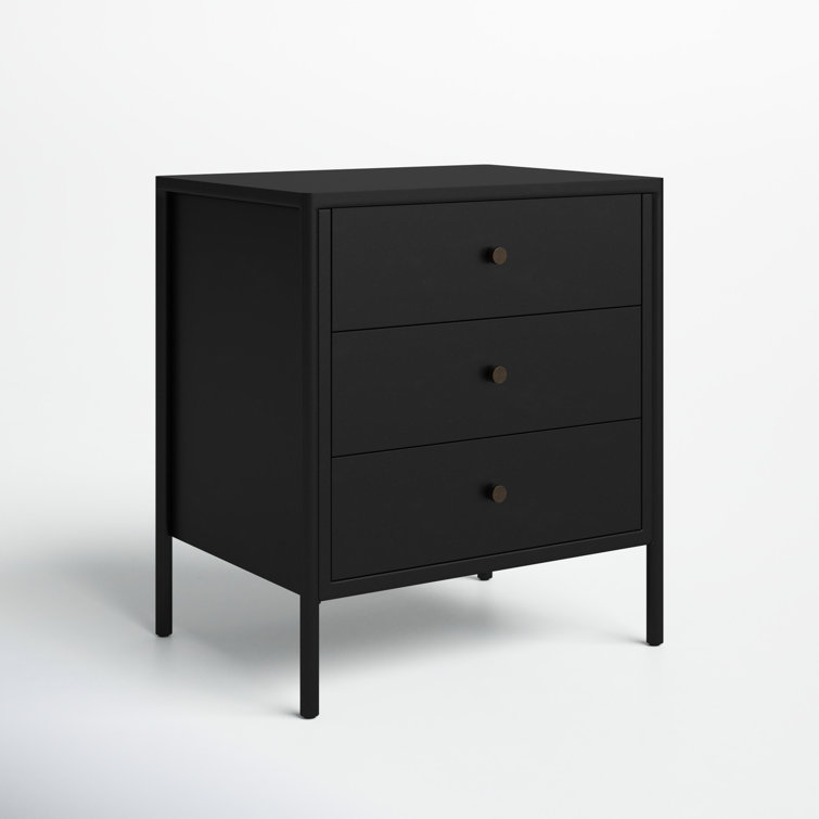 Sleek Modern Black Iron 3-Drawer Chest with Cylindrical Legs