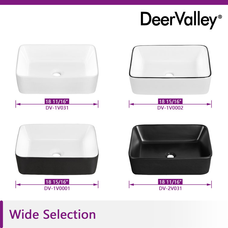 19" White Ceramic Rectangular Vessel Sink with Black Trim