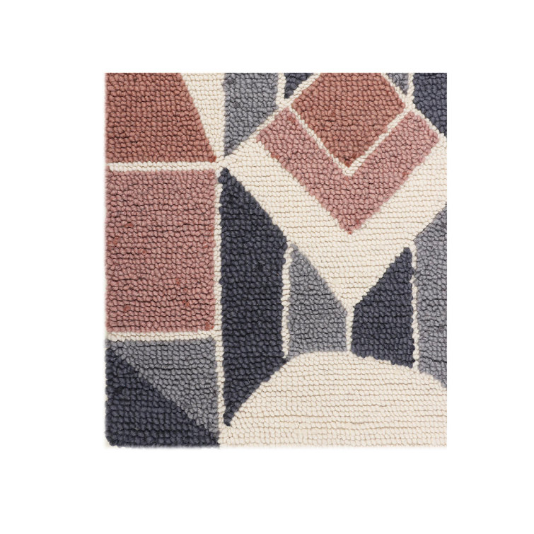 Ivory and Gray Geometric Hand-Tufted Wool Rug, 6' x 9'