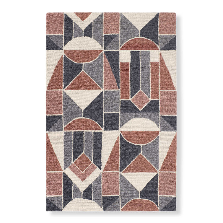 Ivory and Gray Geometric Hand-Tufted Wool Rug, 6' x 9'