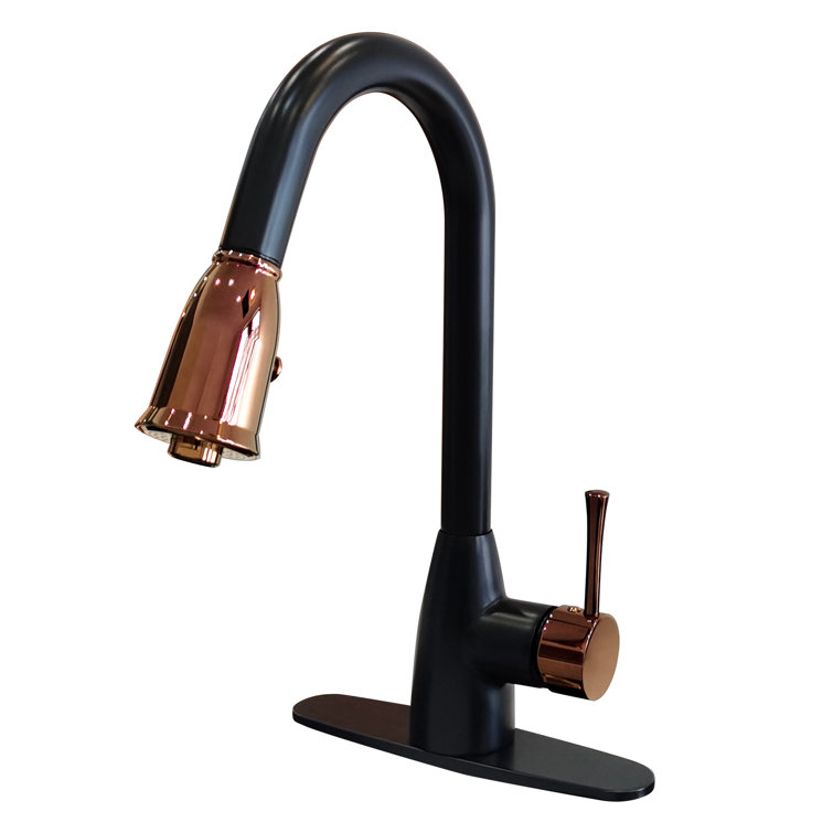 Black and Rose Gold Solid Brass Pull Down Kitchen Faucet