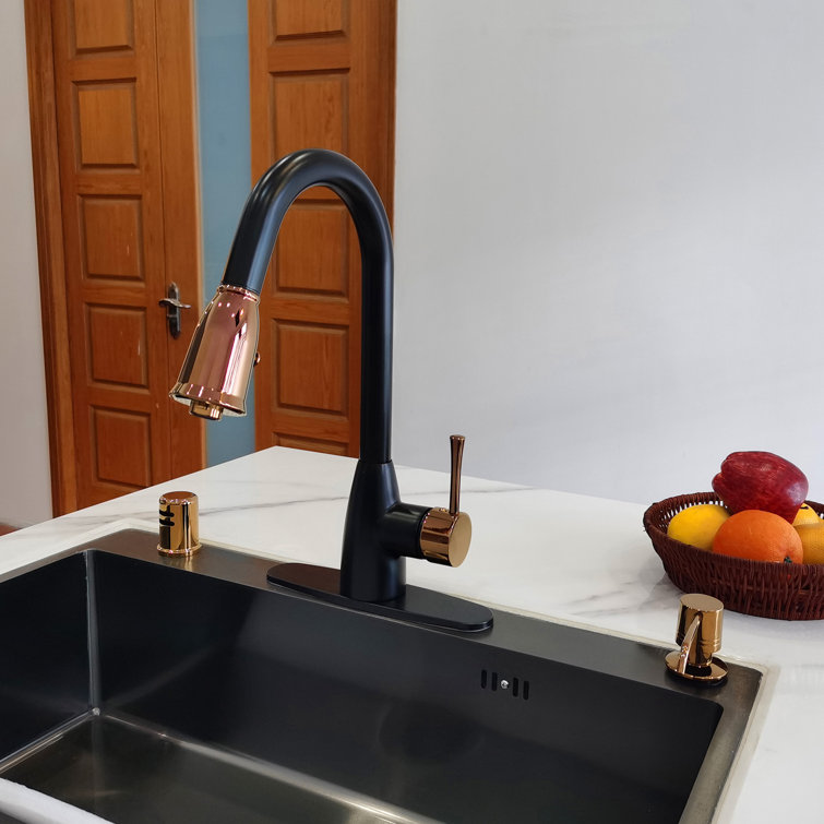 Black and Rose Gold Solid Brass Pull Down Kitchen Faucet