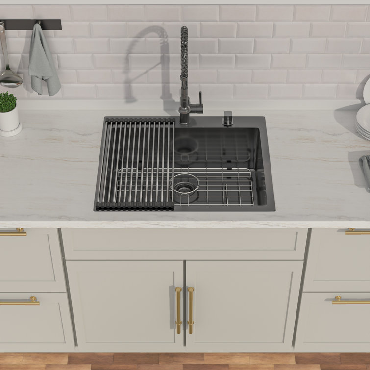 28" Gunmetal Black Stainless Steel Single Bowl Drop-In Kitchen Sink