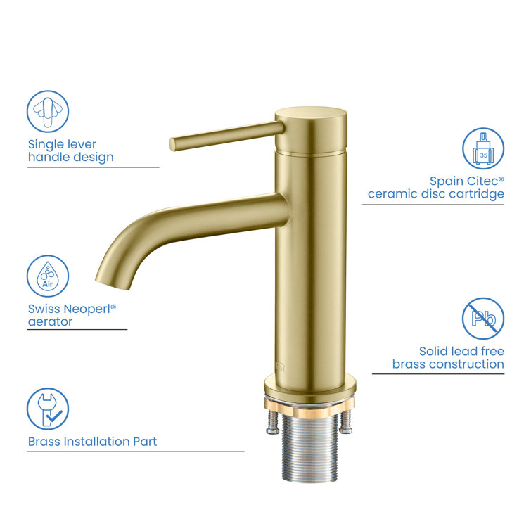 Brushed Gold Brass Single Handle Bathroom Faucet