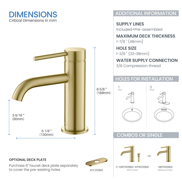 Brushed Gold Brass Single Handle Bathroom Faucet