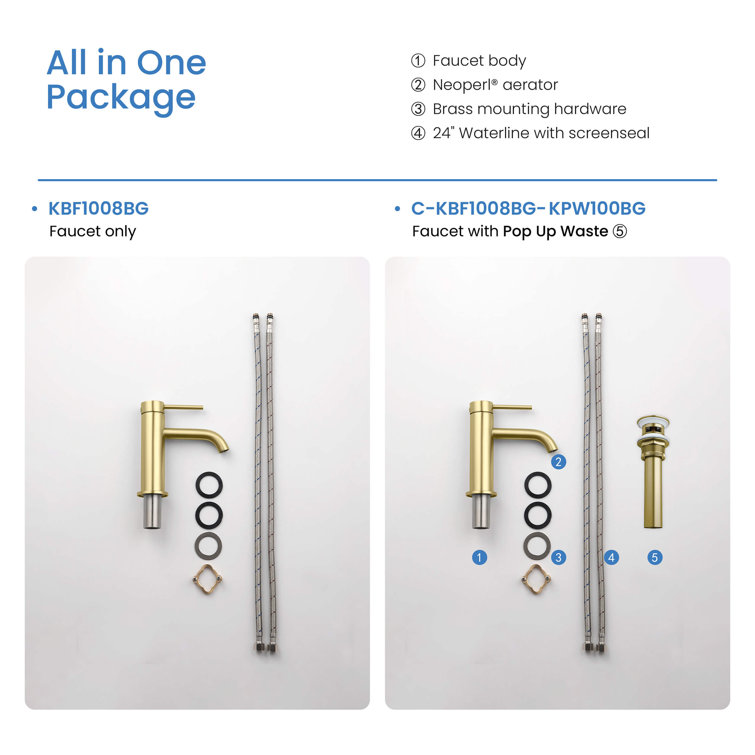 Brushed Gold Brass Single Handle Bathroom Faucet
