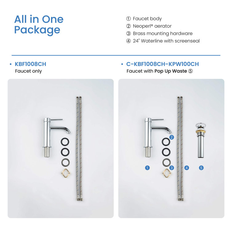 Chrome Single Handle Bathroom Faucet with Pop-Up Drain