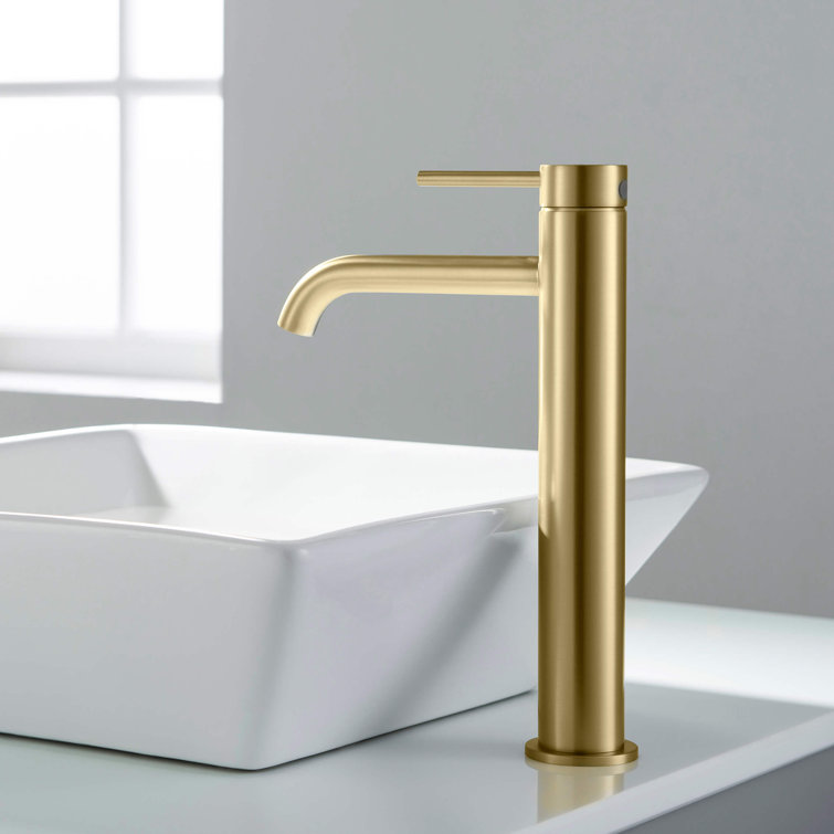 Elegant Brushed Gold Solid Brass Vessel Bathroom Faucet with Single Lever