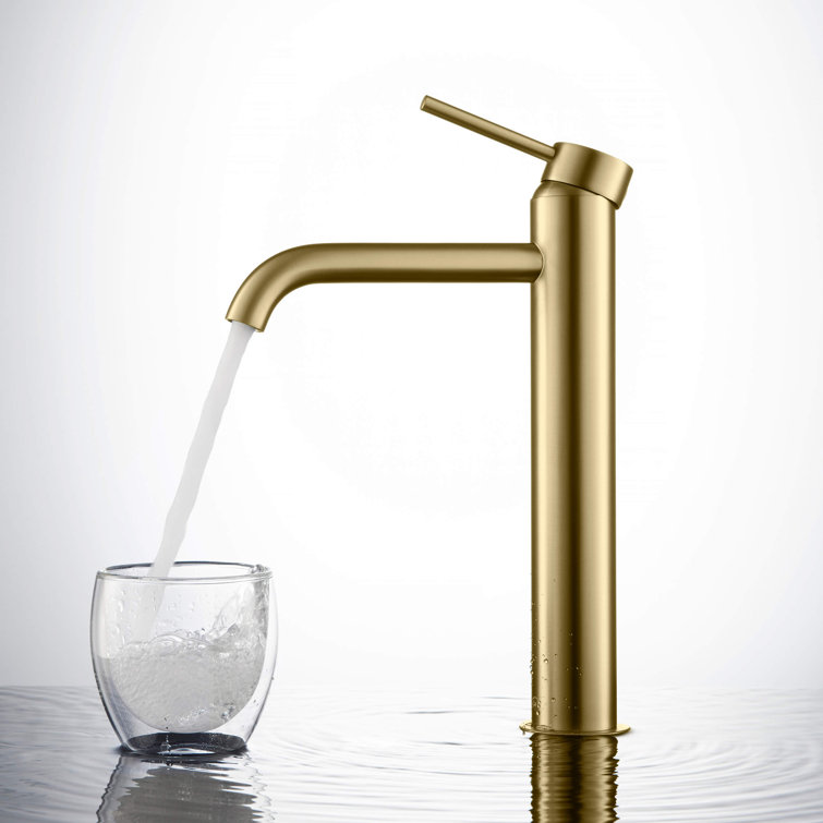Elegant Brushed Gold Solid Brass Vessel Bathroom Faucet with Single Lever