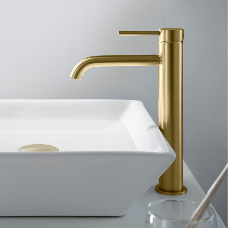 Elegant Brushed Gold Solid Brass Vessel Bathroom Faucet with Single Lever